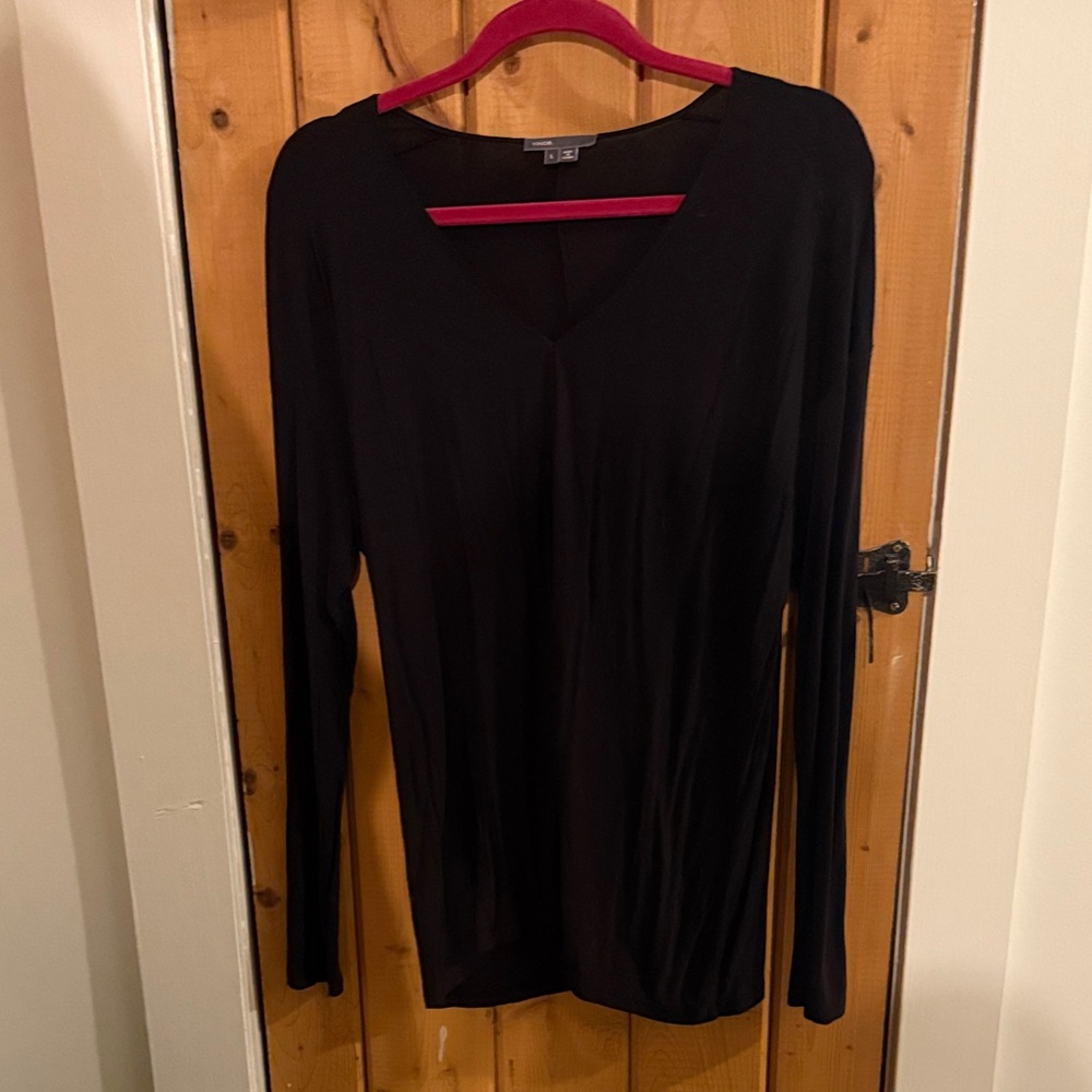 Vince Black Long Sleeve V-Neck Top